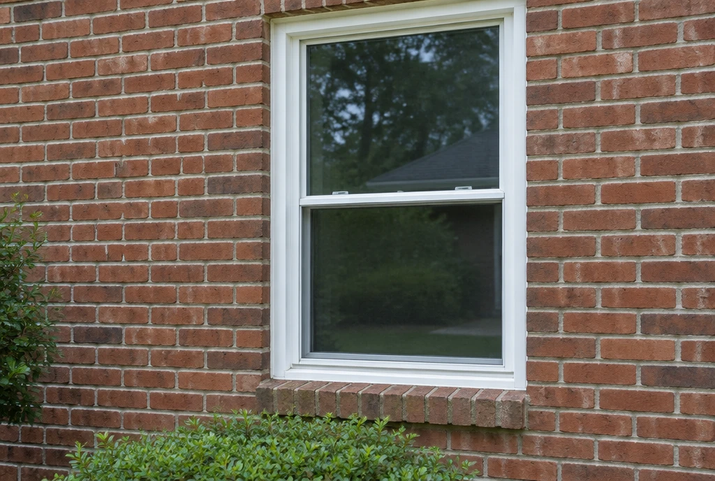 Illustrative residential window and brick veneer detail