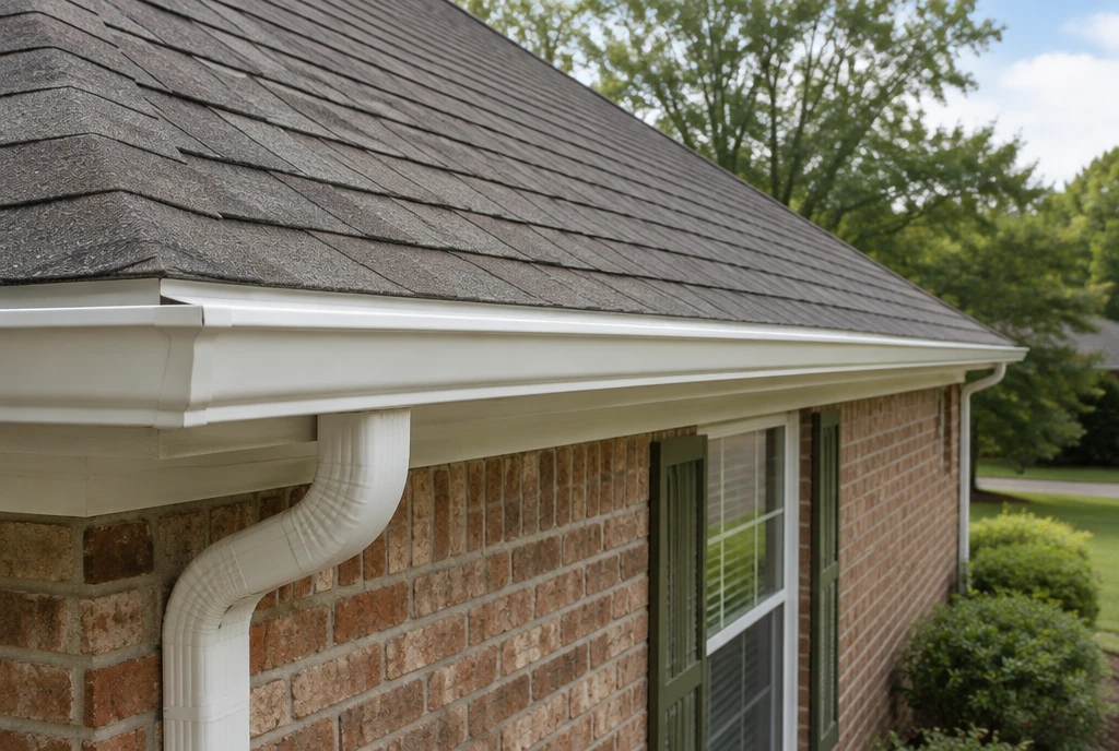 Illustrative shingle roof and gutter detail